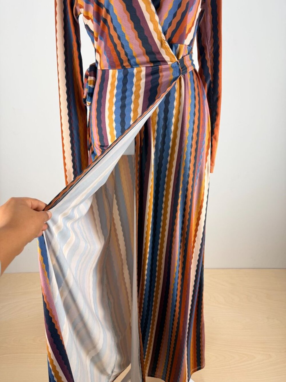 VICI Wrap Maxi Dress Striped Boho Long Sleeve Multicolor Size M - Picture 5 of 14